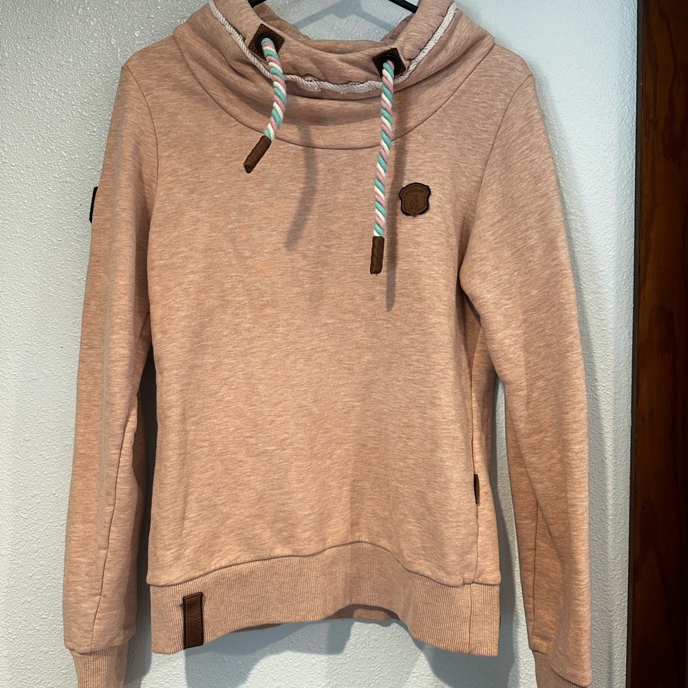 Naketano Pink Long Sleeve Cowl Neck Relaxed Sweatshirt Size Medium